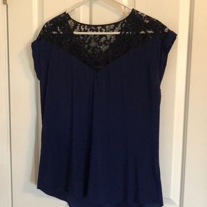 Express blue and black lace blouse